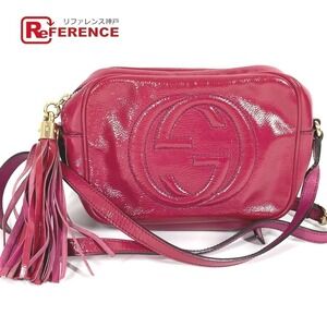 Gucci Soho Disco Tassel Fringe Bag GG Logo Crossbody Vernis Leather Purple